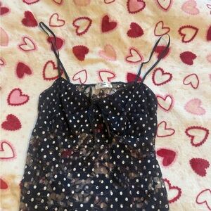 Electric Family Black Sheer Polka Dot Lace Chemise